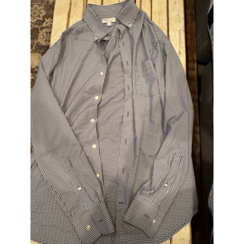 Peter Millar Summer Comfort Mens Medium Blue Gingham Check Button Down Shirt
